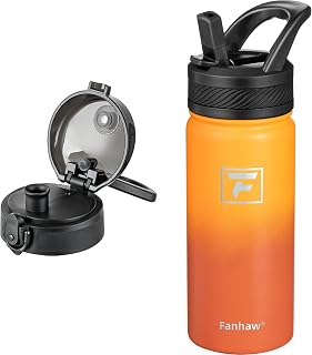 Fanhaw 18 oz Insulated Stainless Steel Water Bottle with 2 Lids (Straw & Spout) – Wide Mouth Thermal Travel Mug for Gym, School, Work, Travel & Everyday Use (Yellow Orange)