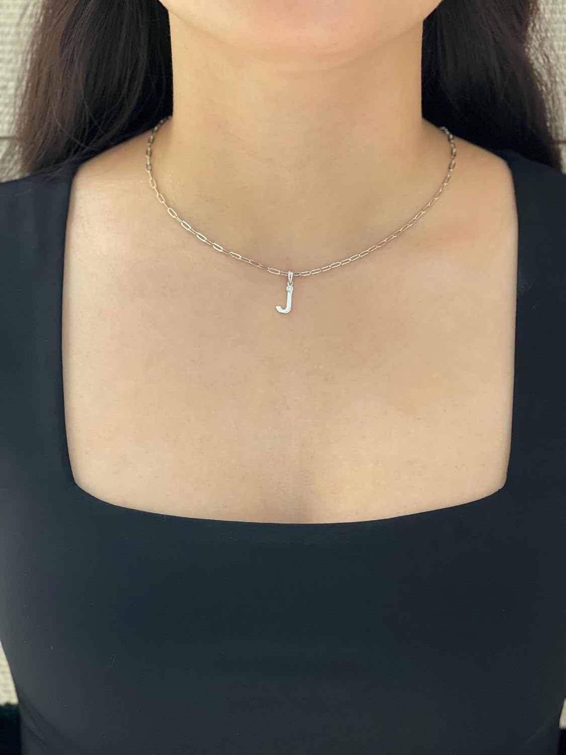 Sterling Silver Block or Script Initial Pendant Necklace with Canadian Diamonds, Select Your Initial A, B, C, D, E, F, G, H, I, J, K, L, M, N, O, P, Q, R, S, T, U, V, W, X, Y, Z on Rolo or Paperclip Chain image 2