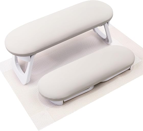 Subay Nail Arm Rest, Foldable PU Leather Nail Hand Rest for Acrylic Nails Cushion Hand Holder, Nail Hand Pillow Nail Art Accessories Tool for Nails Tech Manicure Pedicure Salon Home Use - Light Gray