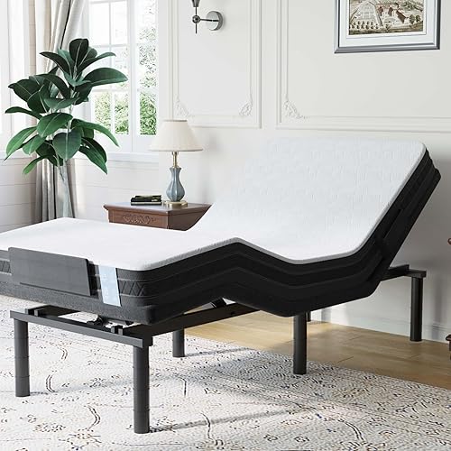 FLEXISPOT S6 Adjustable Bed Frame Base Twin XL+6-inch Cooling Gel Memory Foam Mattress, Quick Assembly, Massage, Zero Clearance, Whisper Quiet Durable Motor, Zero Gravity, Mattress Holder, Anti-Snore