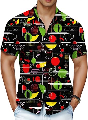 Mens Shirts Casual Summer Hawaiian Shirt for Men Button Up V Neck Cotton Shirts for Beach Vacation Outfits Tourist Tops