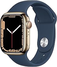 Apple Watch Series 7 [GPS + Cellular 41mm] Reloj Inteligente con Caja de Acero Inoxidable Dorado y Correa Deportiva Azul Océano (Renovado)