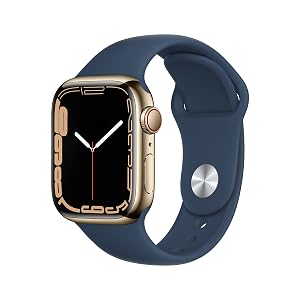 Apple Watch Series 7 GPS Cellular 41mm Smart Watch w Gold Stainless Steel Case with Abyss Blue Sport