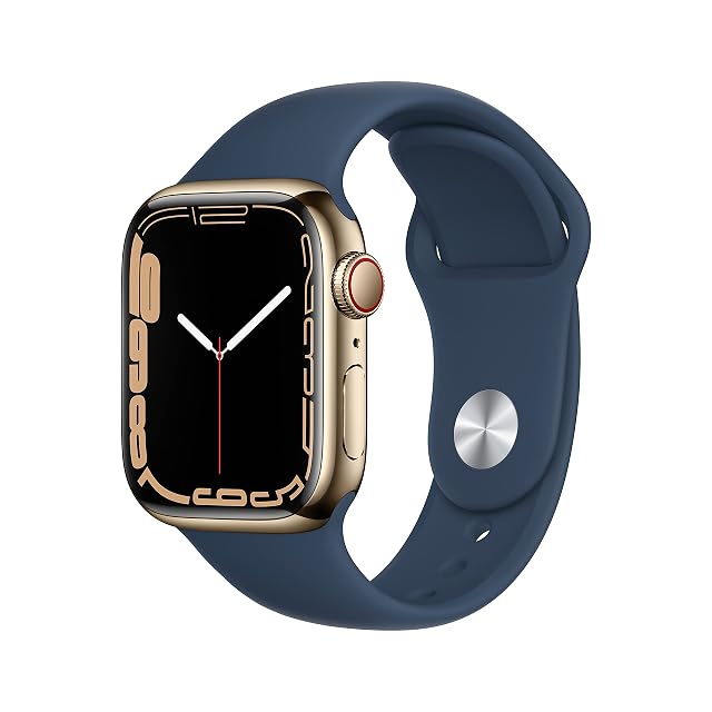 Apple Watch Series 7 GPS Cellular 41mm Smart Watch w Gold Stainless Steel Case with Abyss Blue Sport