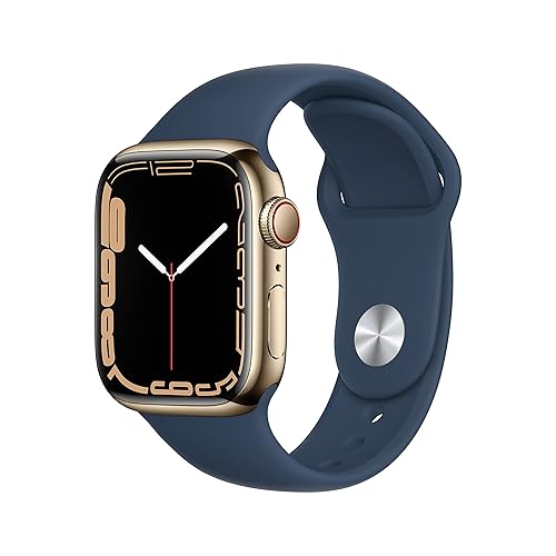 Apple Watch Series 7 [GPS + Cellular 41mm] Reloj Inteligente con Caja de Acero Inoxidable Dorado y Correa Deportiva Azul Océano (Renovado)