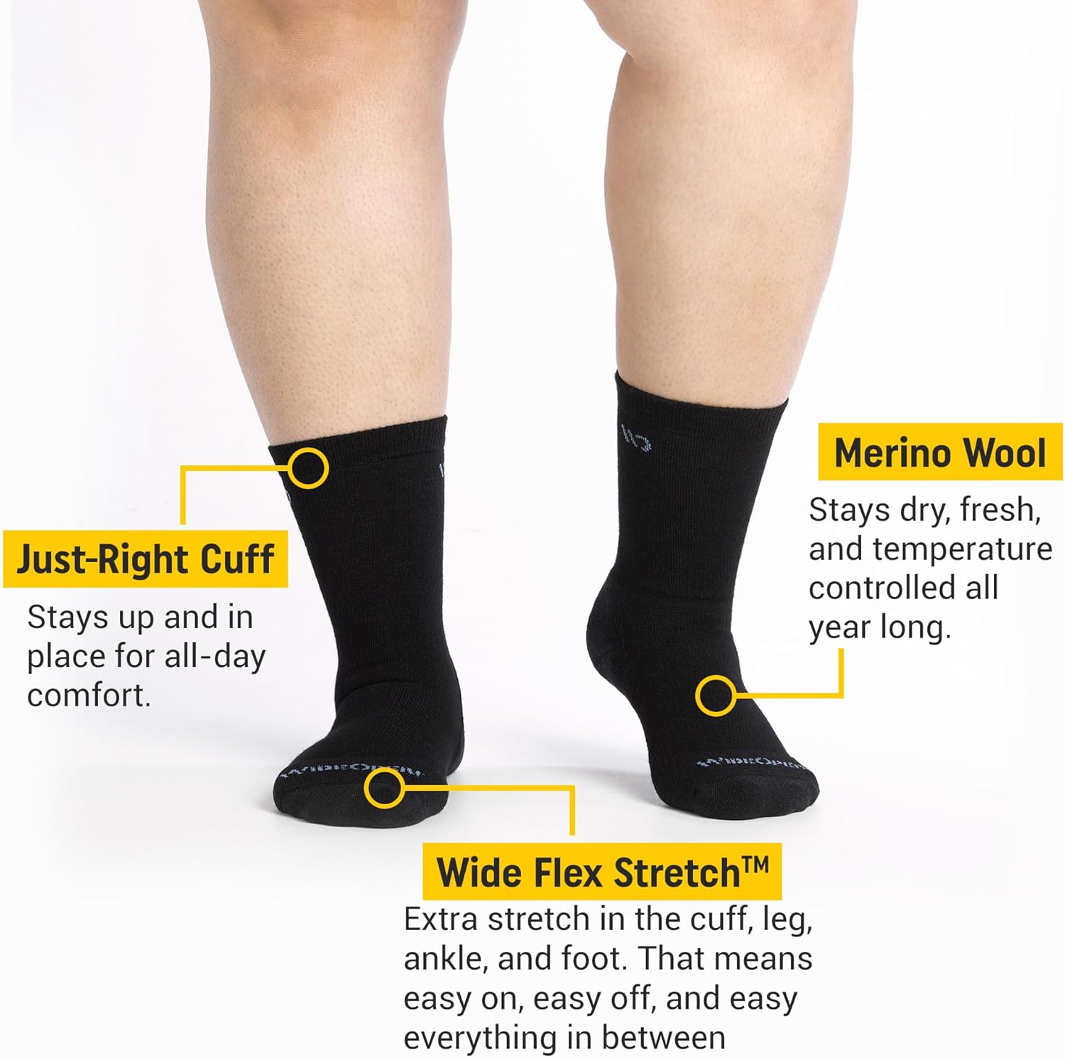 Wide Open Cushioned Women's Crew Socks - Merino Socks for Women, Everyday Basic Wide Socks, Crew Socks for Wide Feet - Image 2