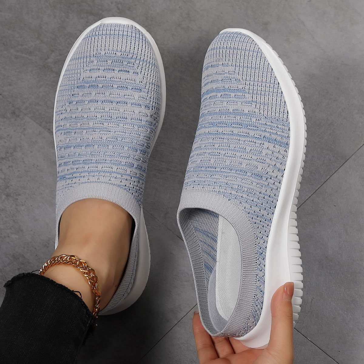 Slip on Sneakers for Women Go Walk Shoes Sock Athletic Sock Athletic Elastic Knit Flats Lightweight Breathable Comfortable Walking Shoes - Image 2