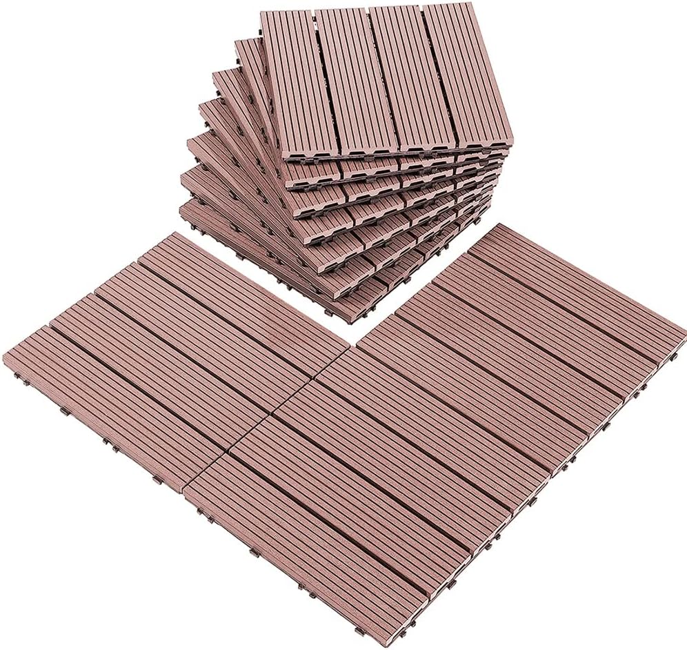 Cheston Interlocking Tiles for Floor I Wood Plastic Composite Tiles for Indoor/Outdoor I Weather & Water Resistant I Quick Flooring Solution I 12" X 12" Deck Tiles (Set of 4, Brown)