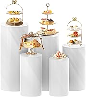 Sedeke 5PC White Cylinder Pedestal Stands - Stackable Round Display Plinths for Weddings, Birthdays, Parties & Cake Tables