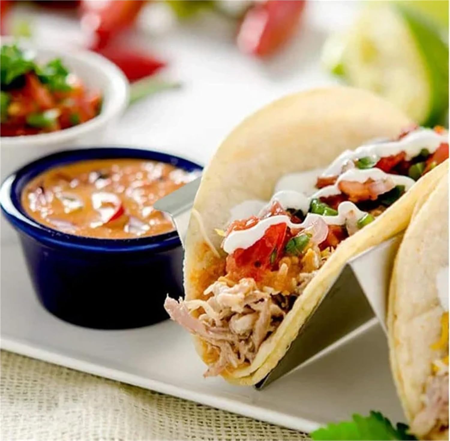 taco holder 5ps Taco Holder Stainless Steel Taco Stand Rack Tray Oven Safe for Soft/Hard Shells, Street Taco Rack with Plates(B)