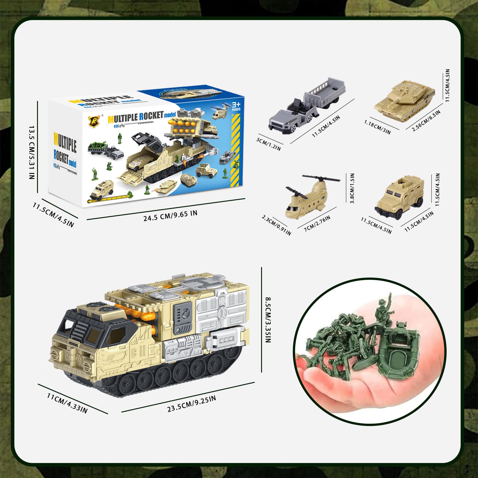 Giocattoli militari Serbatoio Playset con veicoli da combattimento, carri armati, elicotteri, militari uomini soldati, serbatoio dell'esercito auto giocattolo per bambini bambini bambini