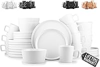 Vista 8 de Zulay Kitchen Luna - Juego de platos y cuencos, juego de vajilla de porcelana moderno de 16 piezas para 4, resistente a las astillas y a