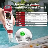 Testeur de chlore et de pH numérique, Salinomètre pour piscine, testeur d'eau 7 en 1 avec fonctions pH, ORP, chlore, EC, TDS,sel et température pour piscine, spa et eau potable - 3