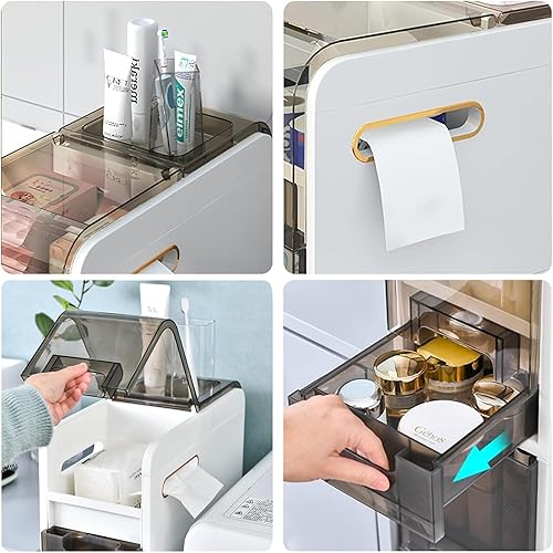 Miniatura 3 de Armario de almacenamiento estrecho de 3 niveles, elegante soporte de papel higiénico independiente, gabinete de piso de baño pequeño, almacenamiento