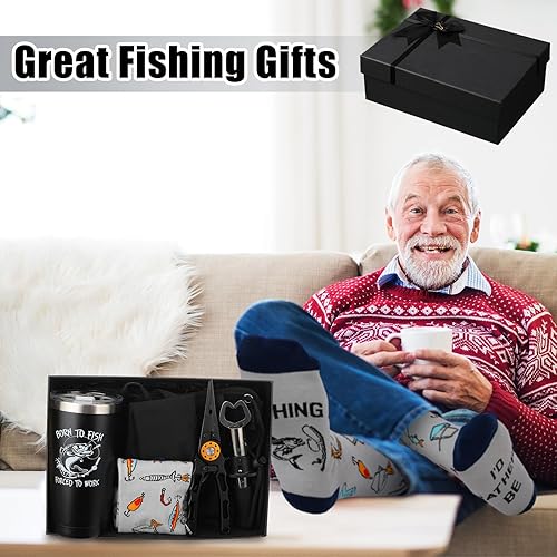 Miniatura 5 de Juego de 9 piezas de regalos de pesca para hombre, incluye kit de herramientas de eliminación de pesca, vaso de acero inoxidable de 20 onzas,