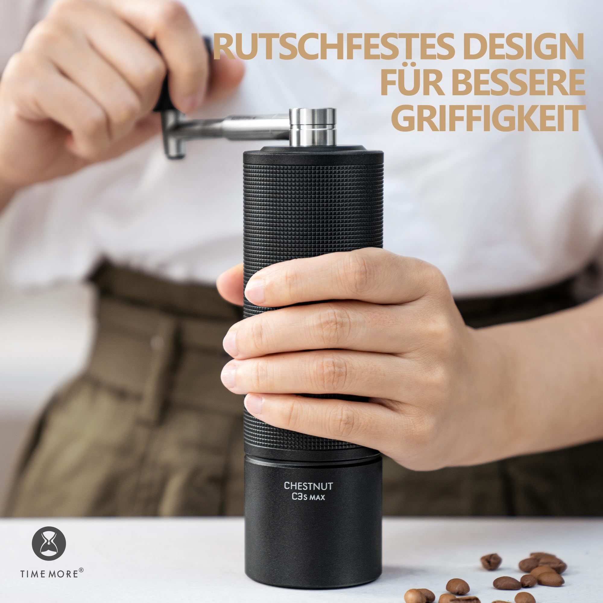TIMEMORE Chestnut C3s Max, manuelle Kaffeemühle, Upgrade integriertes Ganzmetallgehäuse, Edelstahl S2C Kegelschliff, Handkaffeemühle mit Klappgriff, für Espresso bis French Press, Schwarz