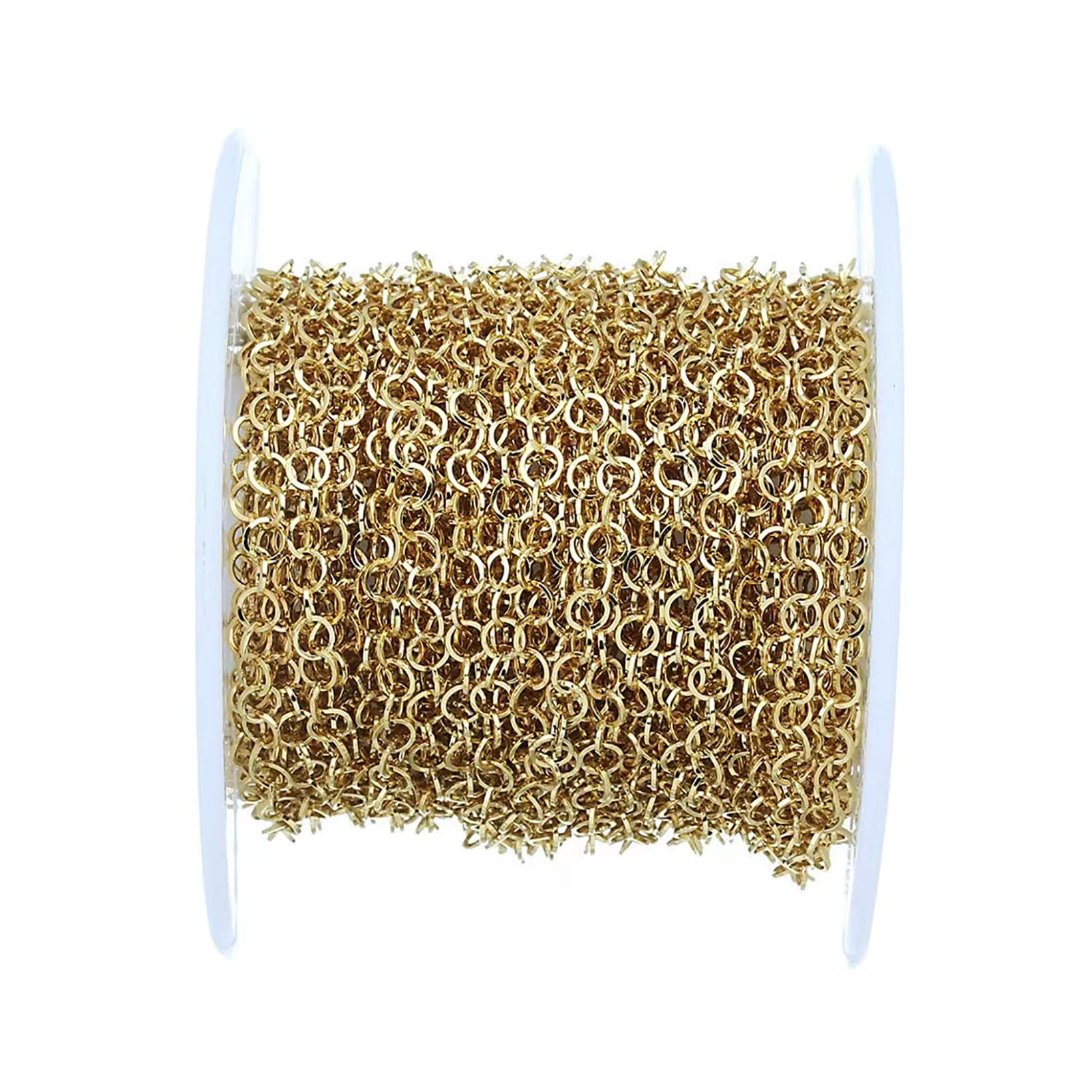 Goldfarbene Edelstahl-Glieder-O-Kette, 5 mm, dünne Kreuz-Halskette mit Spule für Armbänder, Schmuckzubehör, DIY-Herstellung