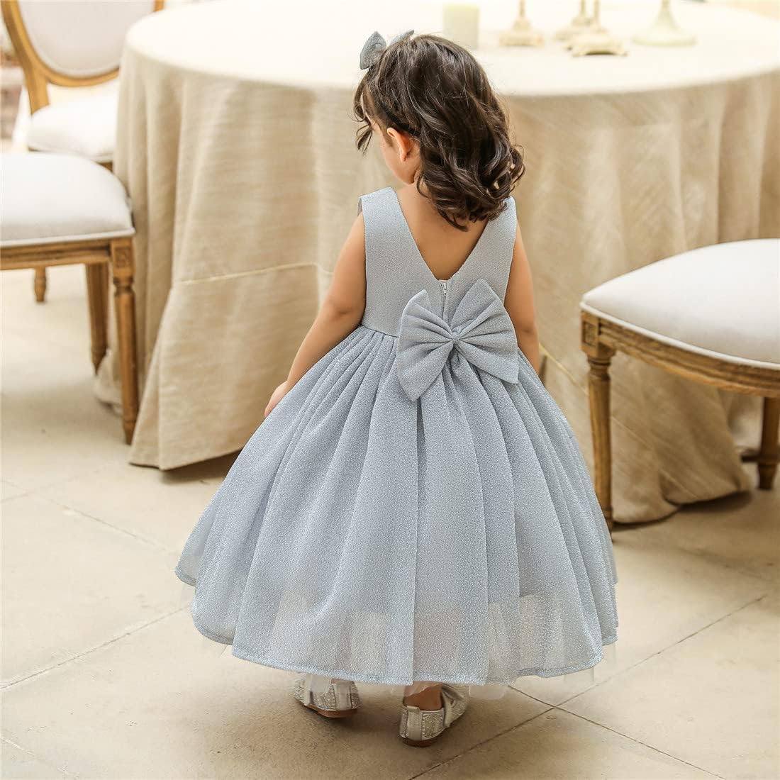 0-6T Baby Girls Dress Princess Dress Special Occasion Formal Gowns Backless Pageant Wedding Party Dresses with Headwear