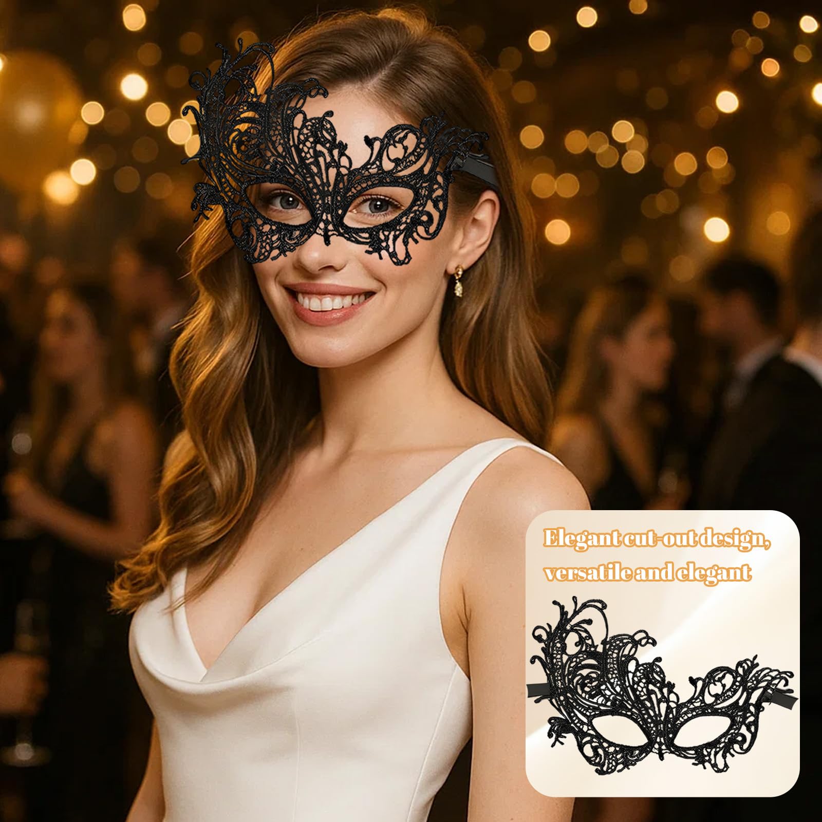 Masquerade Mask for Women 2 Pack Black Masquerade Masks - Image 3