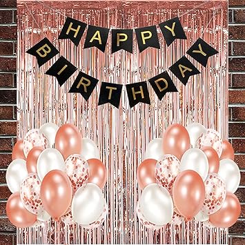 Crackles Happy Birthday Balloons Decoration Items Combo Kit Rose Gold - 23 Pcs.