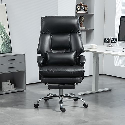 Miniatura 9 de HOMCOM Overstuffed - Silla de oficina ejecutiva, silla de escritorio reclinable de piel sintética con respaldo alto, reposapiés, acolchado grueso