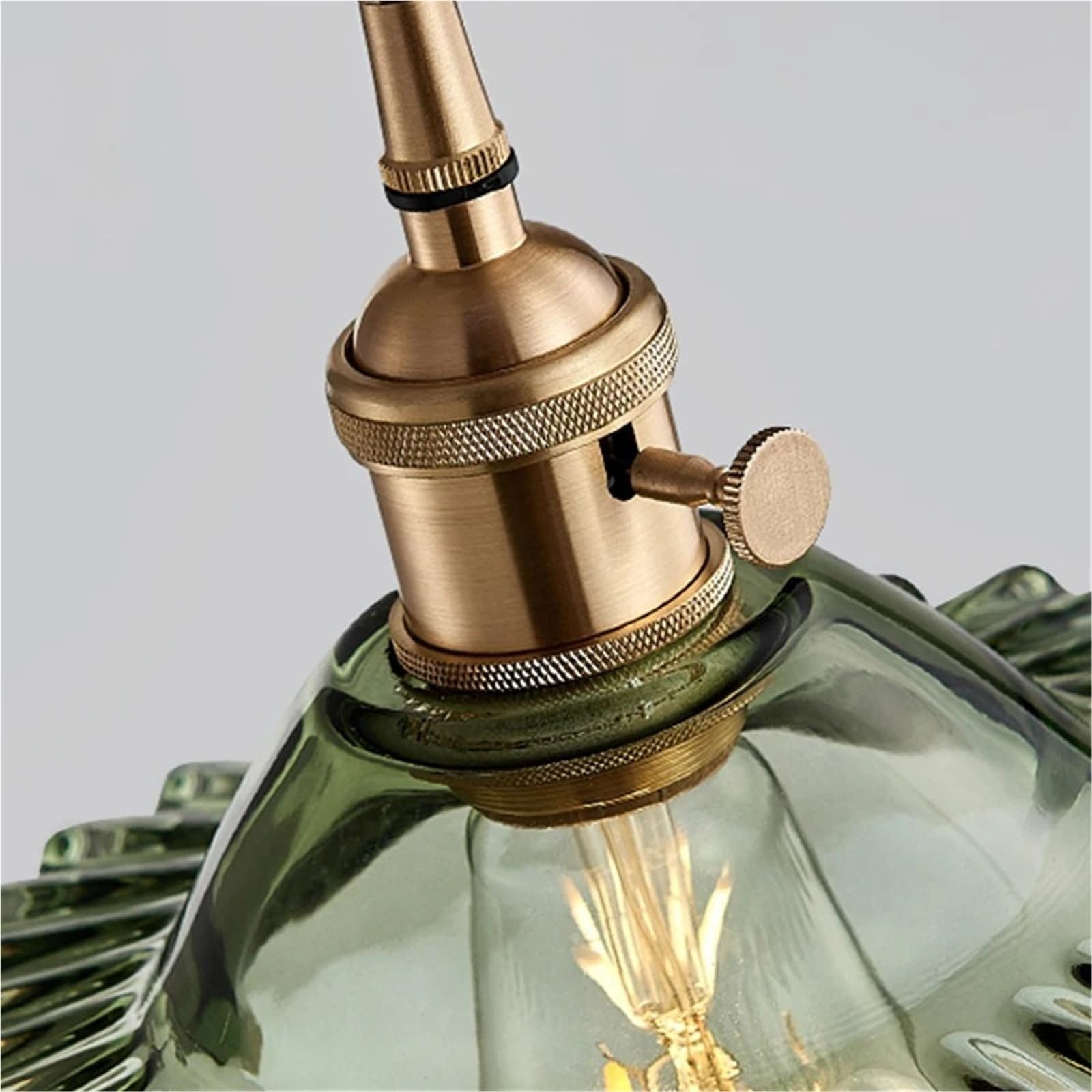Vintage Green Glass Pendant Light Brass Base Ruffled Shade Hanging Light Retro Nordic Chandelier Fixture for Restaurant
