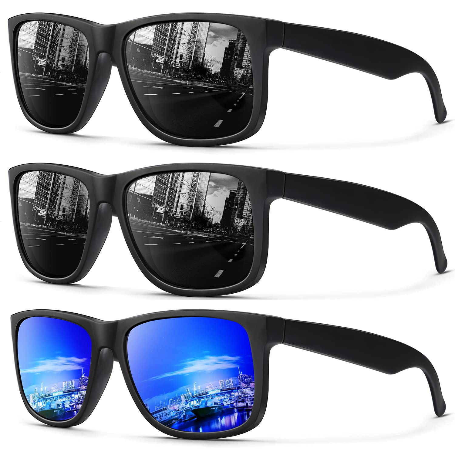 ANYLUV Mens Sunglasses Polarized, Retro Sunglasses for Men Women with UV Protection for Outdoors Fishing Driving 3 Packs