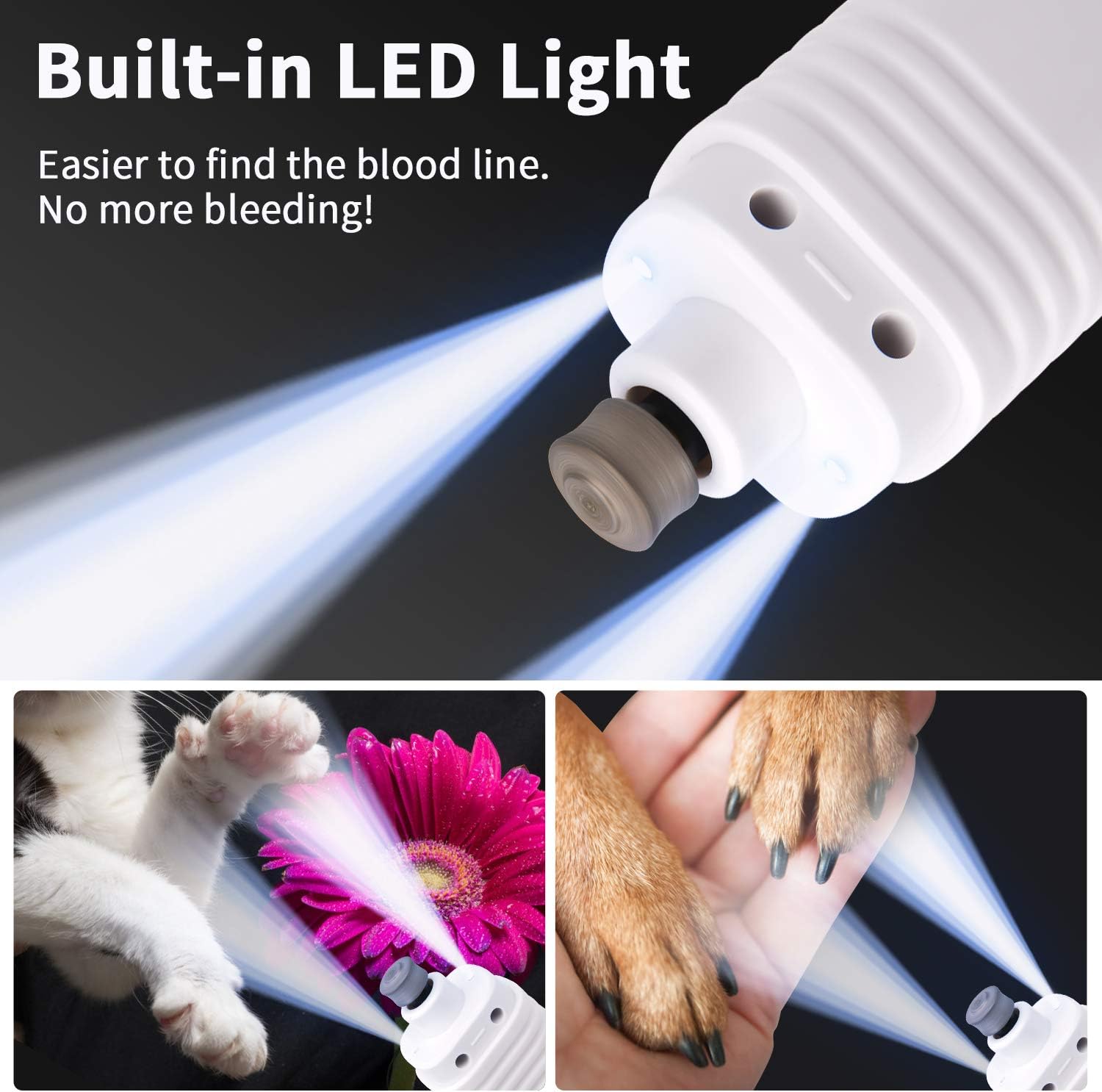 Ceenwes Dog Nail Grinder with LED Display & Light 3-Speed Rechargeable Painless Paws Grooming Trimmer Pet Nail Trimmer for Small Medium Large Dogs Cats
