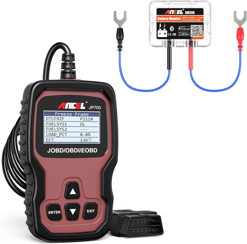 ANCEL JP700 JOBD OBD2 Herramienta de diagnóstico de lector de código de escáner japonés, probador de batería de automóvil BM200 de 12 V, monitor de batería automotriz Bluetooth 4.2, analizador automático de carga de batería para baterías de litio y plomo-ácido