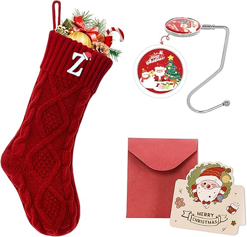 Miniatura 269 de Ulico Medias de Navidad con iniciales, calcetines de Navidad de punto con monograma bordado grande de 18 pulgadas, calcetín de Navidad para niños