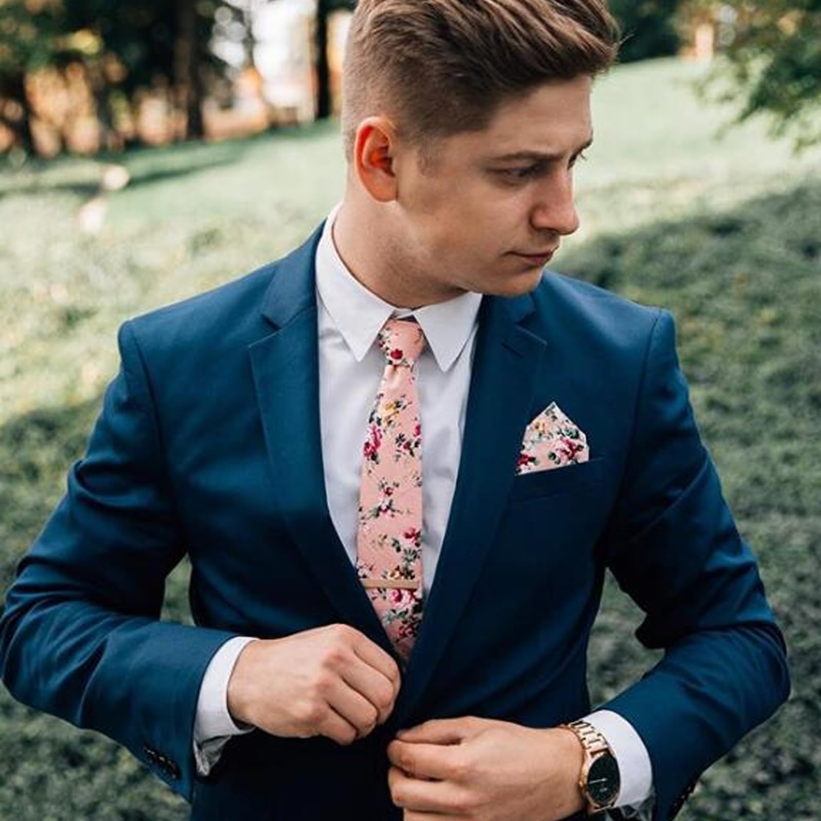 SUNOVELTIES Floral Print Handkerchiefs Cotton Flower Hankie Pocket Square Mens Boys Wedding Costume Accessories