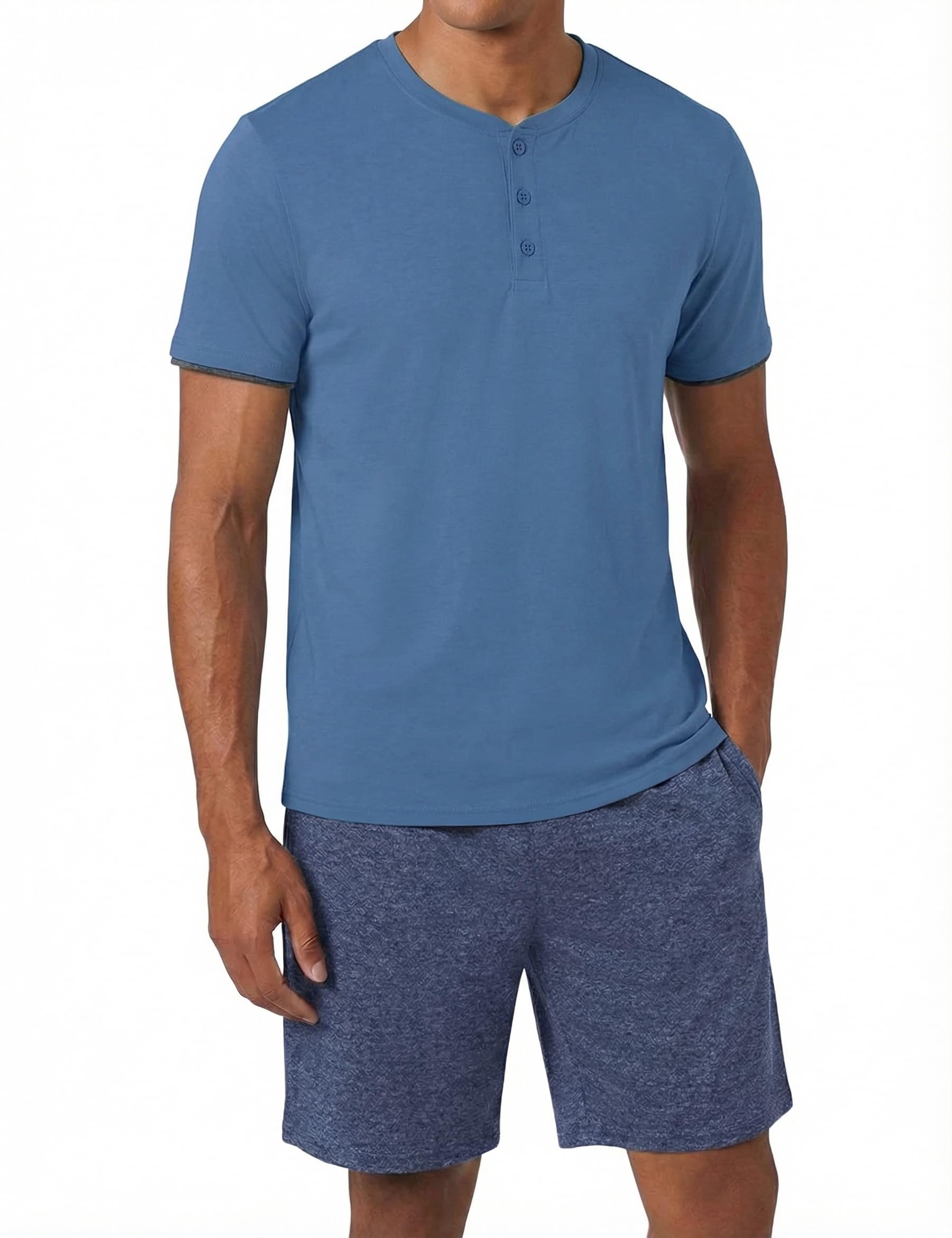 Uniexcosm Schlafanzug Herren Kurz Zweiteiliger Pyjama Set Kurzarm Nachtwäsche und Schlafshorts Sommer-Pyjama für Männer