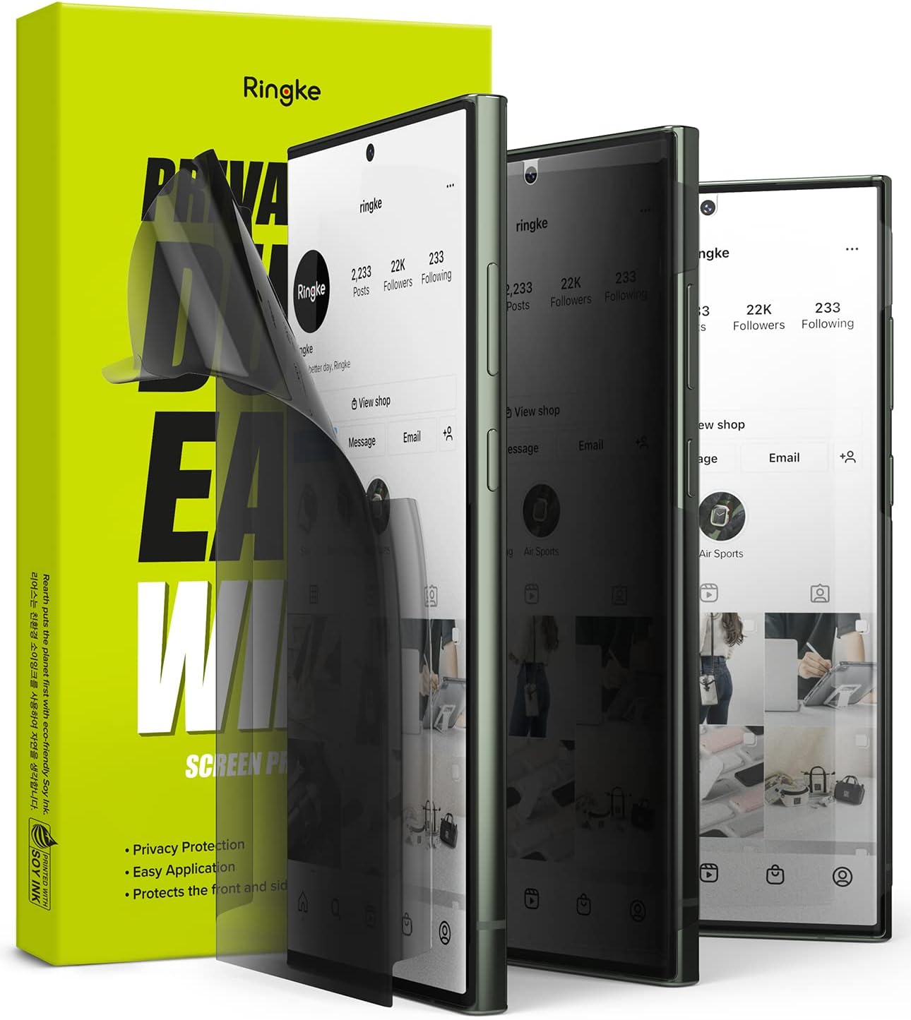 Ringke Privacy Dual Easy Wing Film [Anti-spy] Compatible with Samsung Galaxy S23 Ultra Privacy Screen Protector 5G Self-Healing Properties Anti-Fingerprint Coating Film with Easy Application Kit