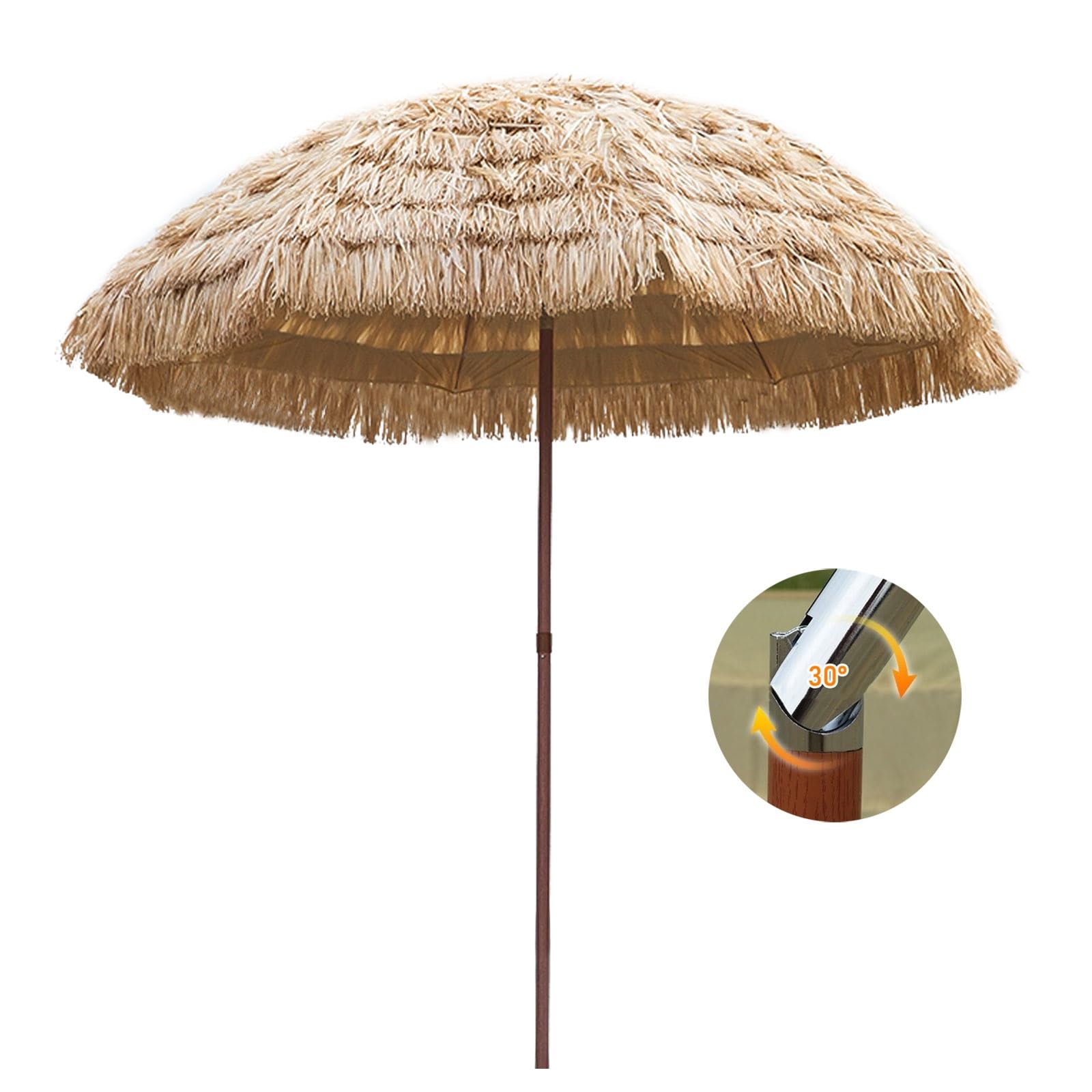 VhomEs180cm Hawaiian Thatched Umbrella TiKi Beach Umbrella With Tilt Outdoor Patio Umbrella With 8 Ribs UV Protection Table Umbrella Adjustable Height For Garden Lawn Backyard (NO Base)