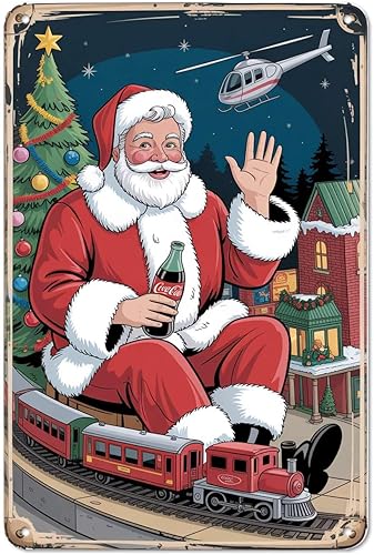 Coca Cola Santa Claus tin sign Vintage Holiday Christmas Metal Sign Print Aesthetic for Garden Yard Bar Porch Home Bedroom Kitchen Wall Decor Gift 8