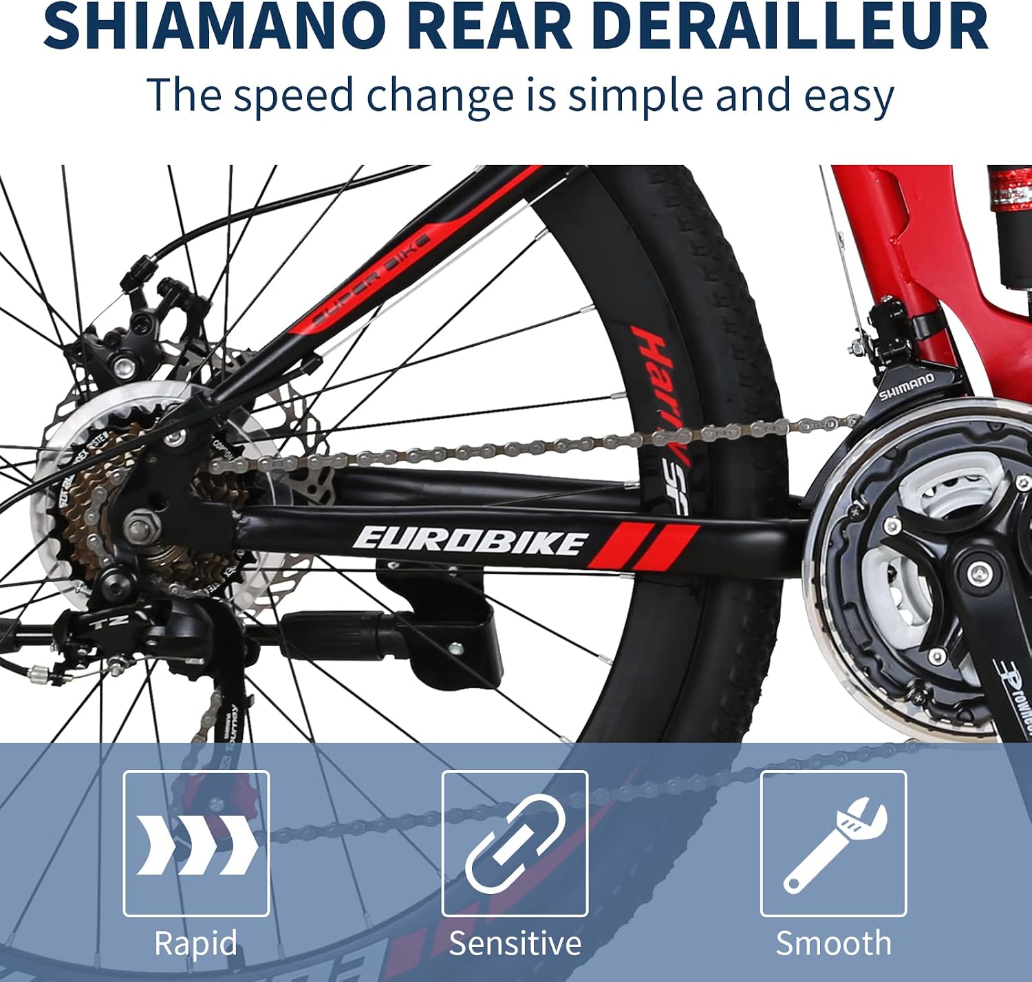EUROBIKE 26” Full Suspension Mountain Bike 21 Speed Folding Bicycle Men or Women MTB (G6 Red)