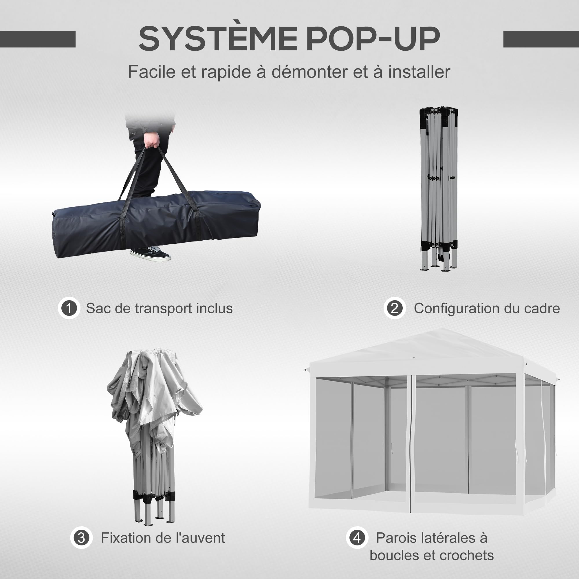 Outsunny Tonnelle Pop-up Barnum Pliant Style Colonial 3 x 3 m 4 moustiquaires + Sac de Transport crème