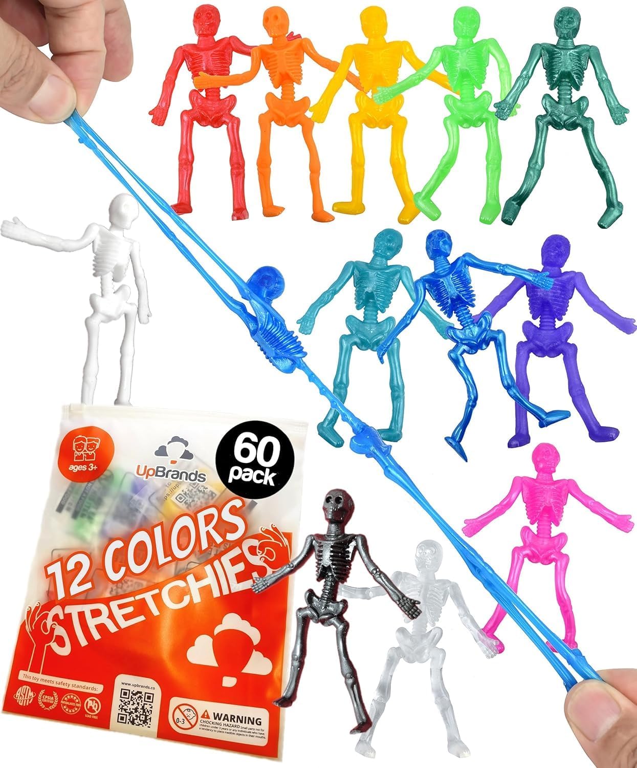 UpBrands 60 Stretchy Skeleton Toys – Safe Bulk Party Favors, Mini Skeleton Figurines, Halloween Toys Bulk for Kids, Spooky Decorations and Trick-or-Treat Supplies