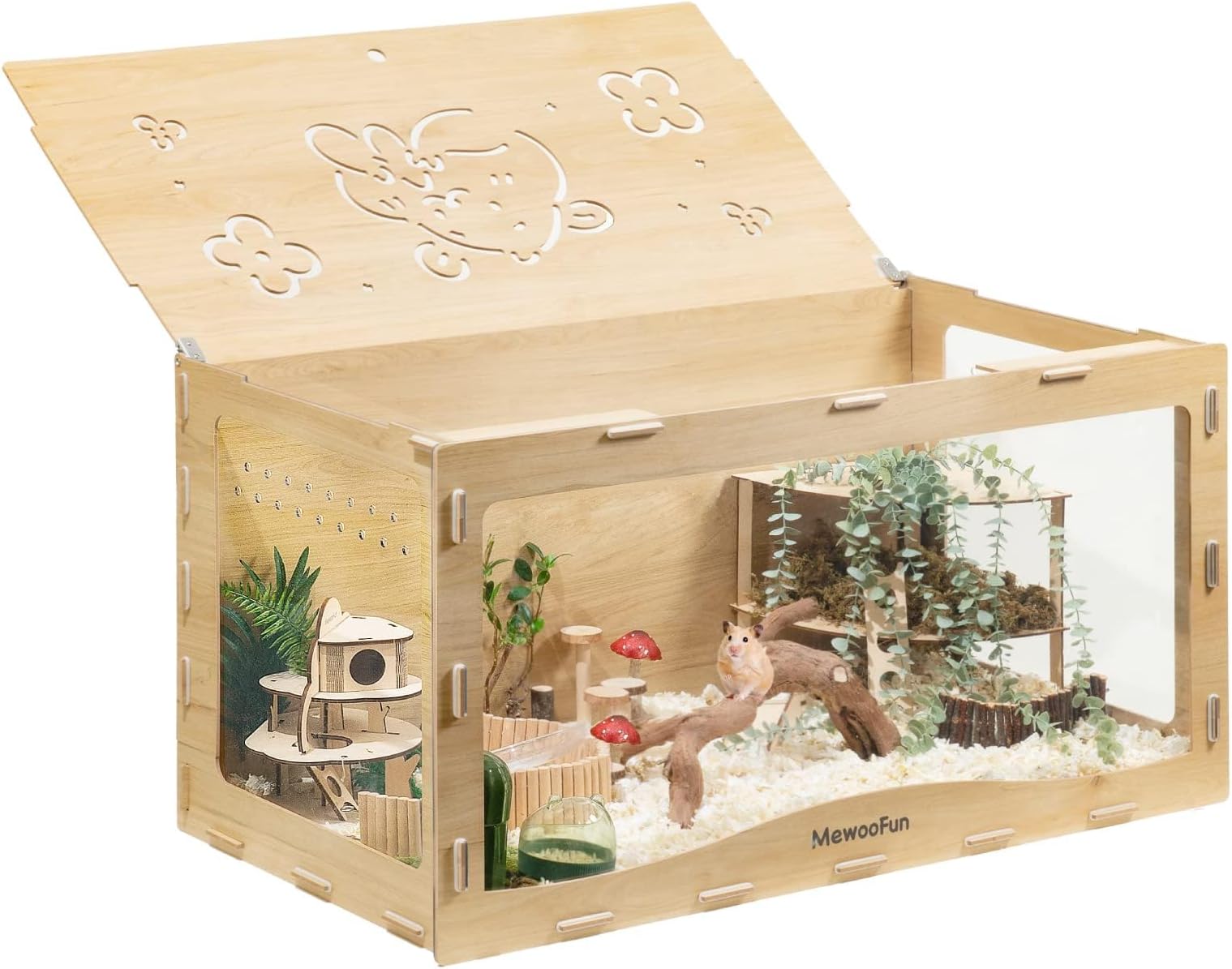 Navaris Natural Wood Hamster House - Wooden Play House and Climbing ... - Hamster Cage Habitats With Play And Climbing Areas