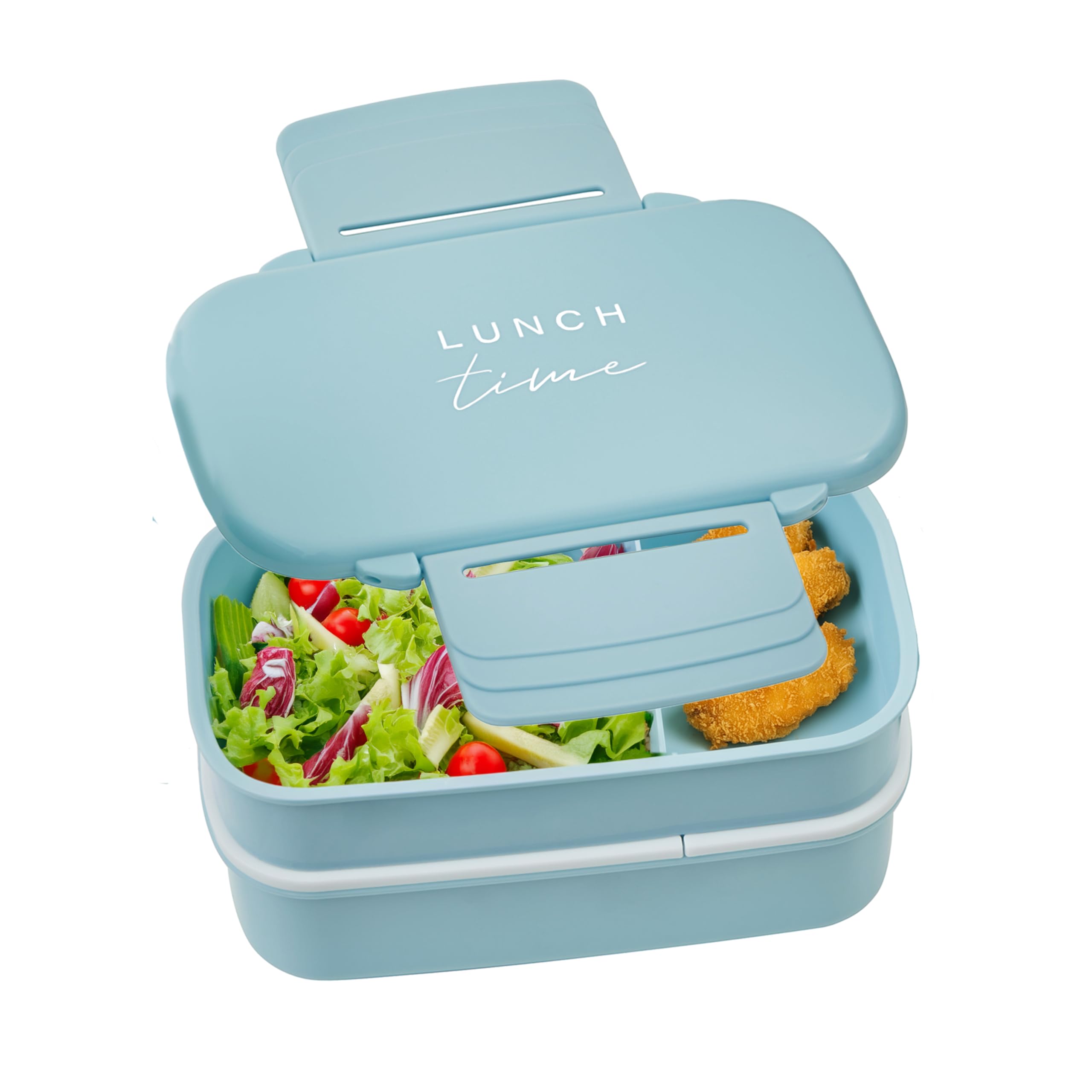 Premier Housewares Stylish Light Blue Lunch Box With Cutlery|Stackable Bento Lunch Box For Travelling | Compact Box With Compartments For Kids School | Lightweight Lunch Box