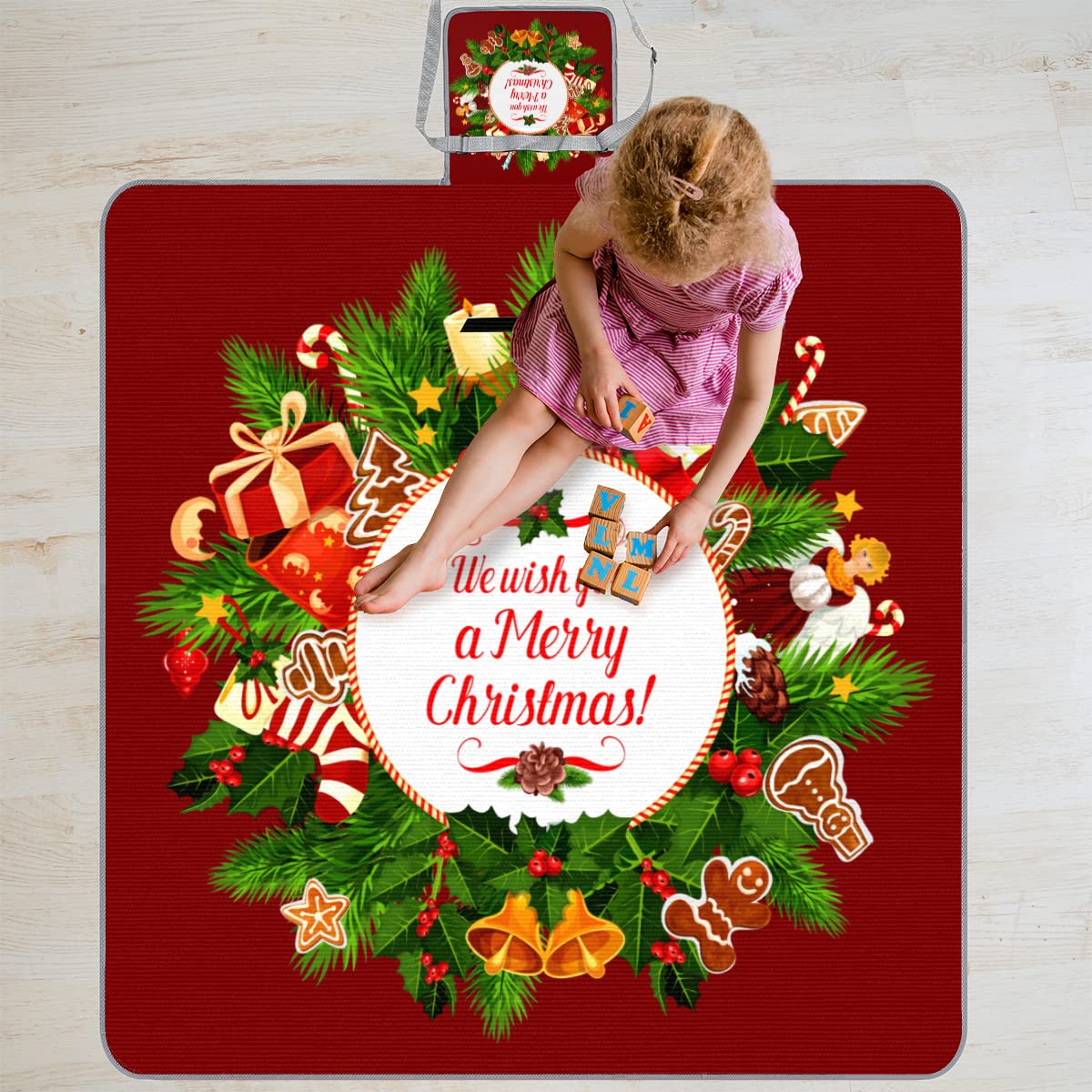 TropicalLife Natale Felice Picnic Coperta Inverno Natale Quadrato Impermeabile Pieghevole Indoor Outdoor Tappeti Mat per Spiaggia Campeggio Parco Famiglia Gathering Attività