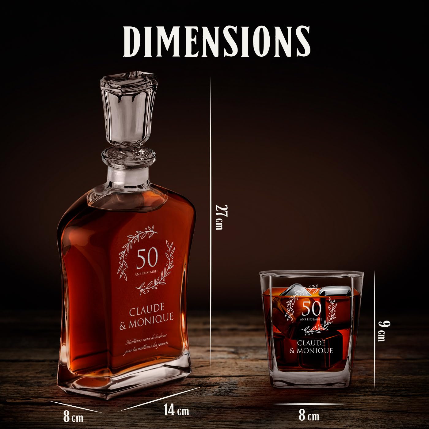 Maverton Ensemble de Carafe en Verre Personnalisé a Whisky Rhum Cognac Avec 6 Verres a Whisky Gravés Cadeau Personnalisé Couple - 700 ml Service Universel Verre a Whisky et Carafe - Ensemble