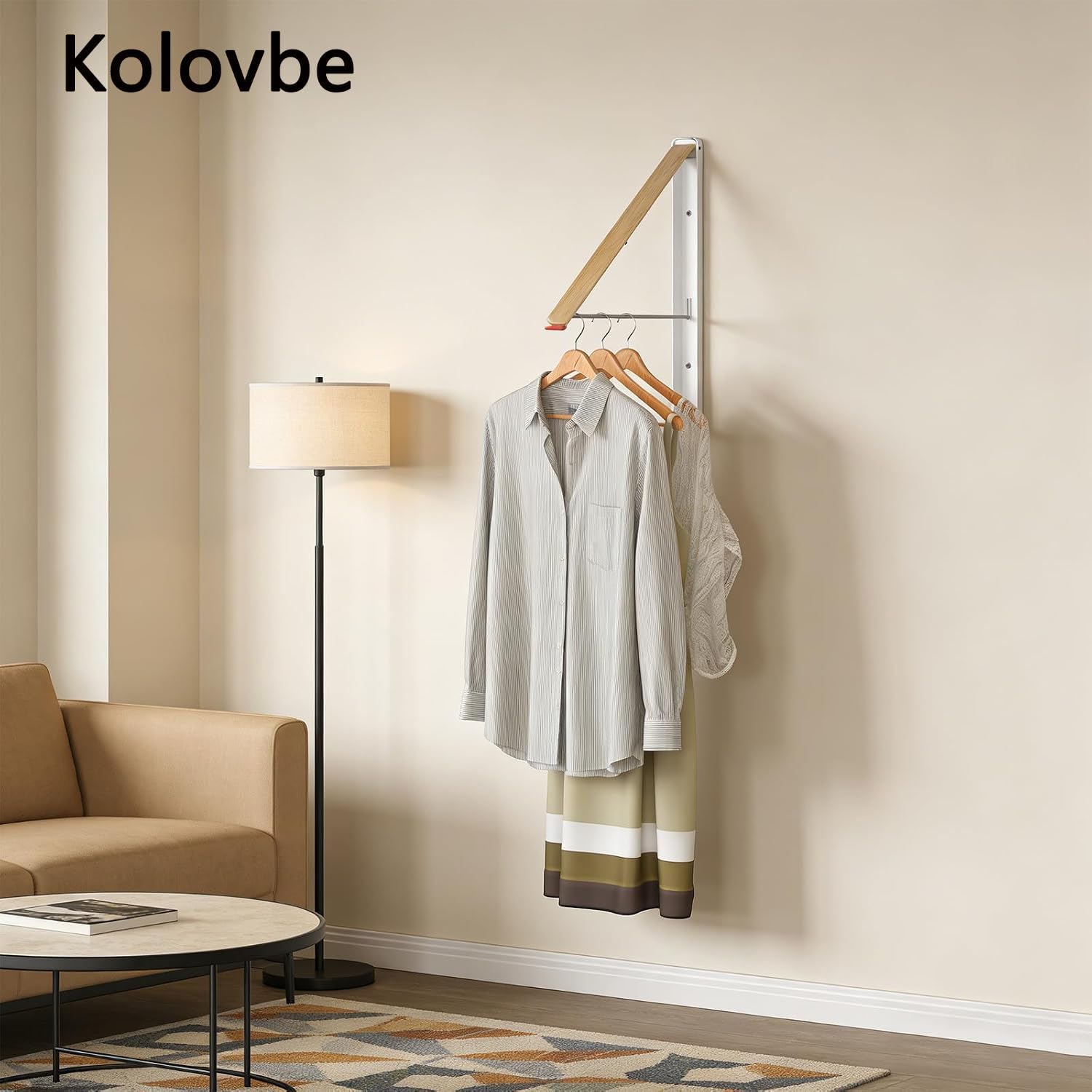 Clothes Drying Rack Wall Mounted for Laundry Balcony RV, Wood Color