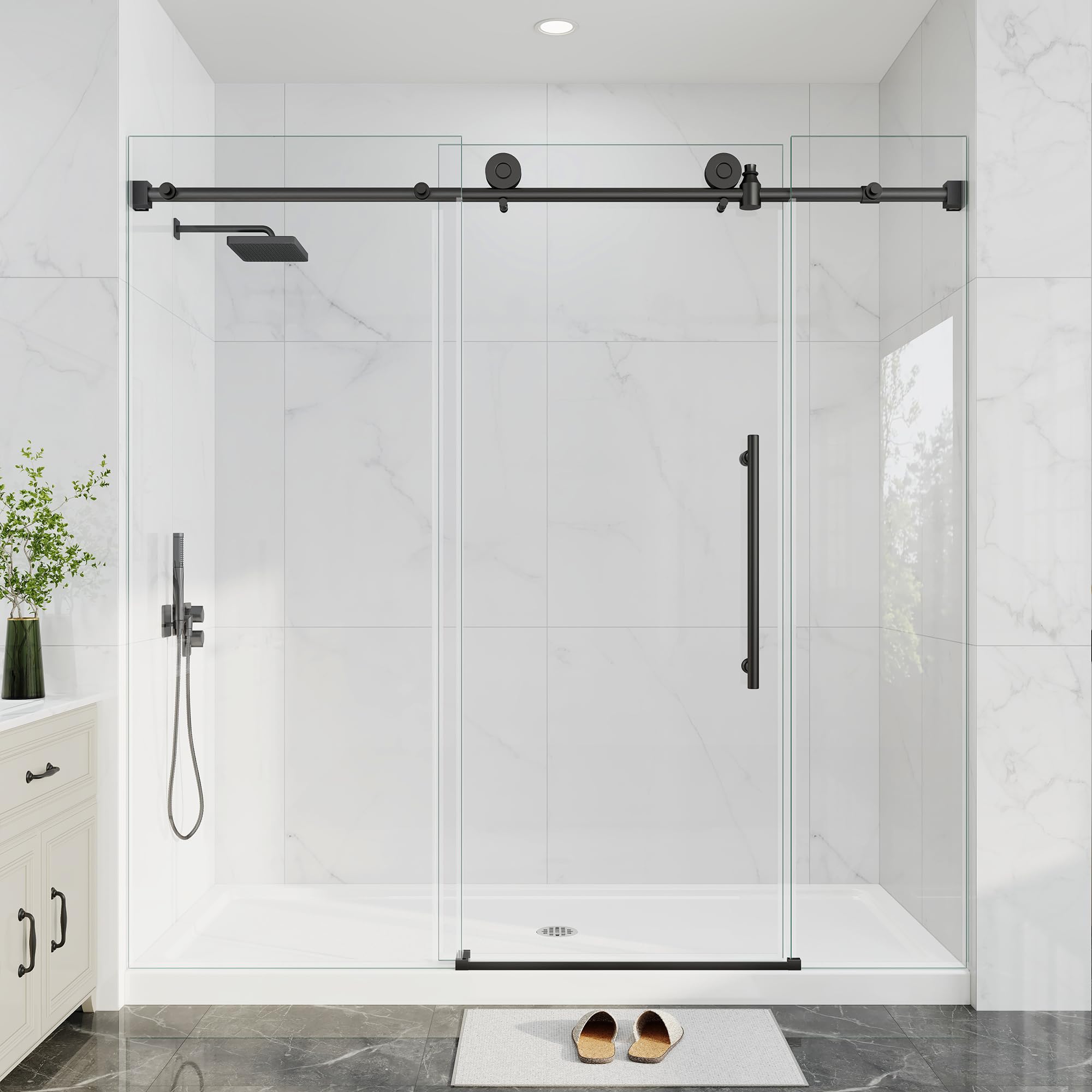 Photo 1 of EASYWORC 67"-72" W X 78" H Frameless Glass Shower Doors Matte Black