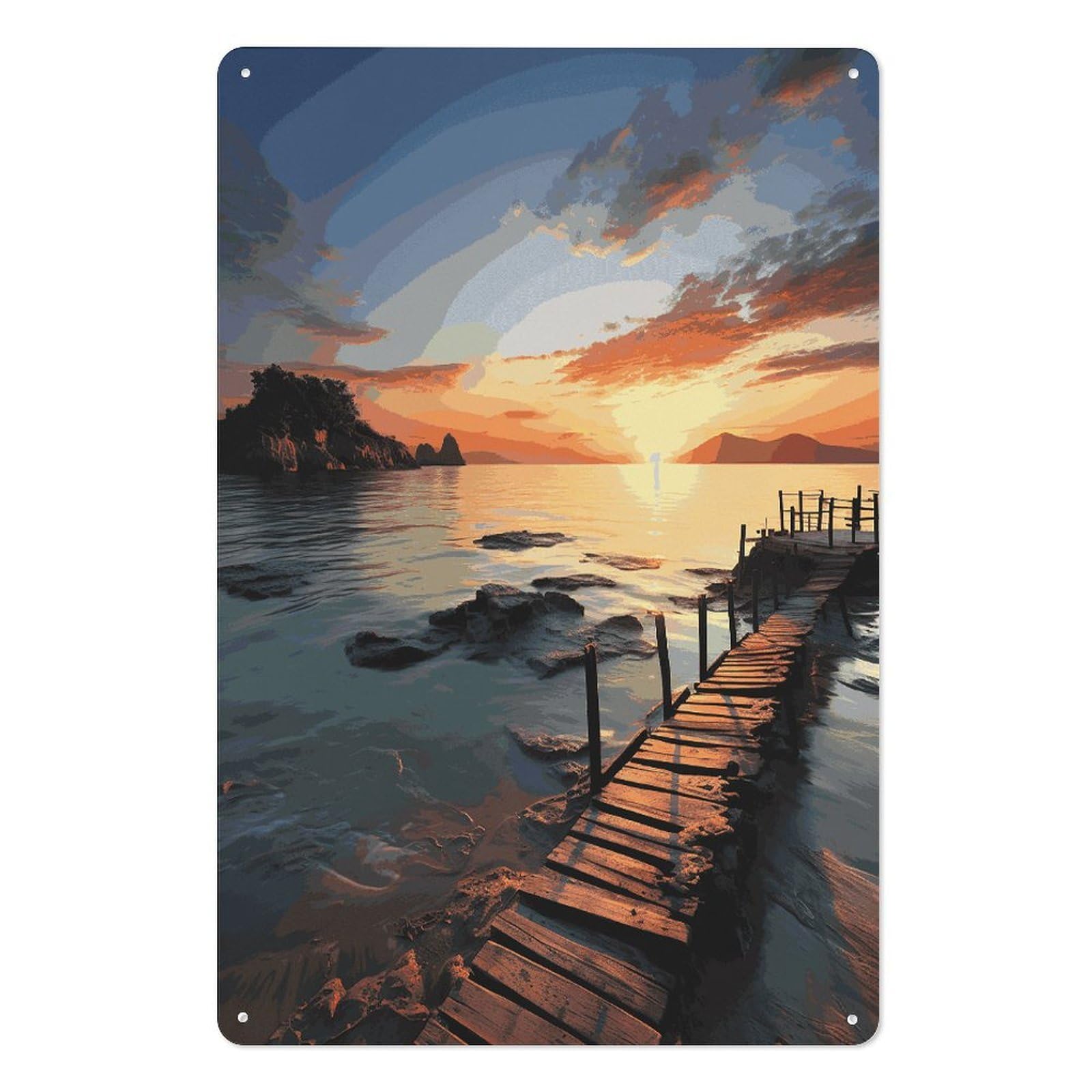 Adfgyerh Style Seascape Sunset Ocean Beach Tin Sign Hanging Art Prints,Wall Decor For Gifting And Party Decoration 7.9X11.8 Inch,Wall Art For Home Garden Greenhouse Living Room Bedroom Yard