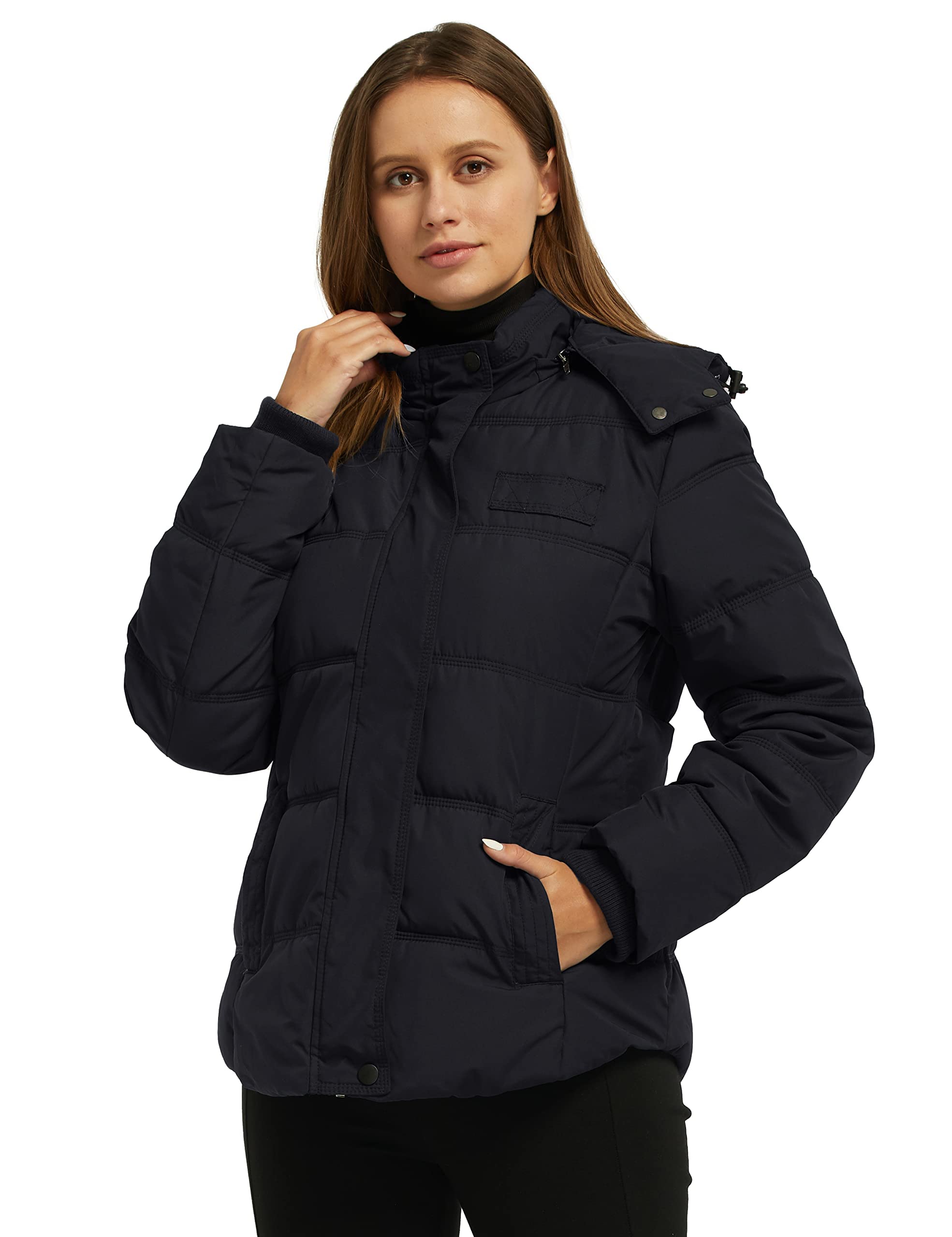 Wantdo Giacca Invernale da Donna Cappotto Corto e Caldo Giacca Trapuntata Spessa Giacca Antivento con Cappuccio Staccabile Cappotto Imbottito
