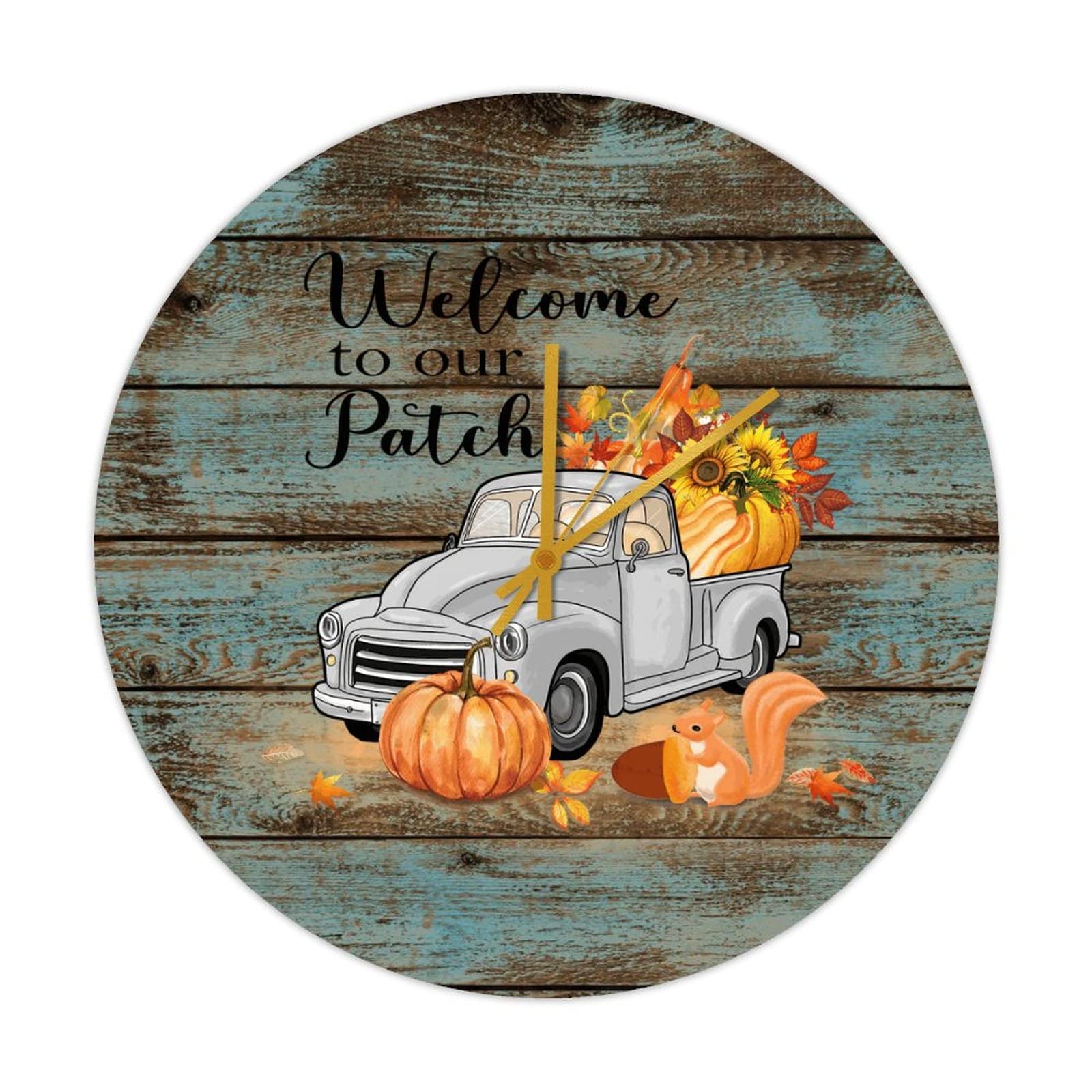 Horloge décorations d'automne Welcome to Our Patch en bois