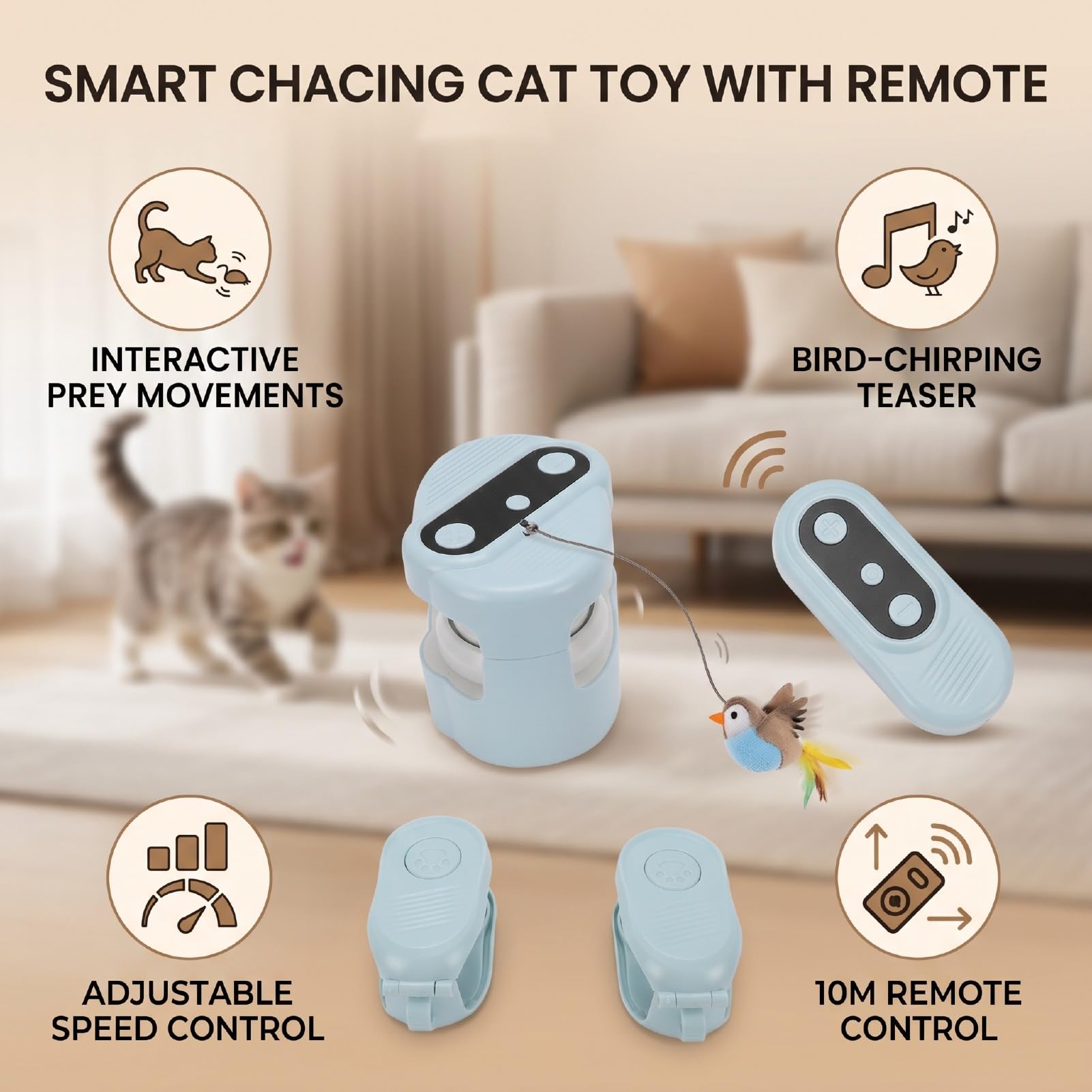 ASHATA Juguete Interactivo para Perseguir Gatos, Juguete Móvil Automático para Gatos/Gatitos de Interior (Blue)