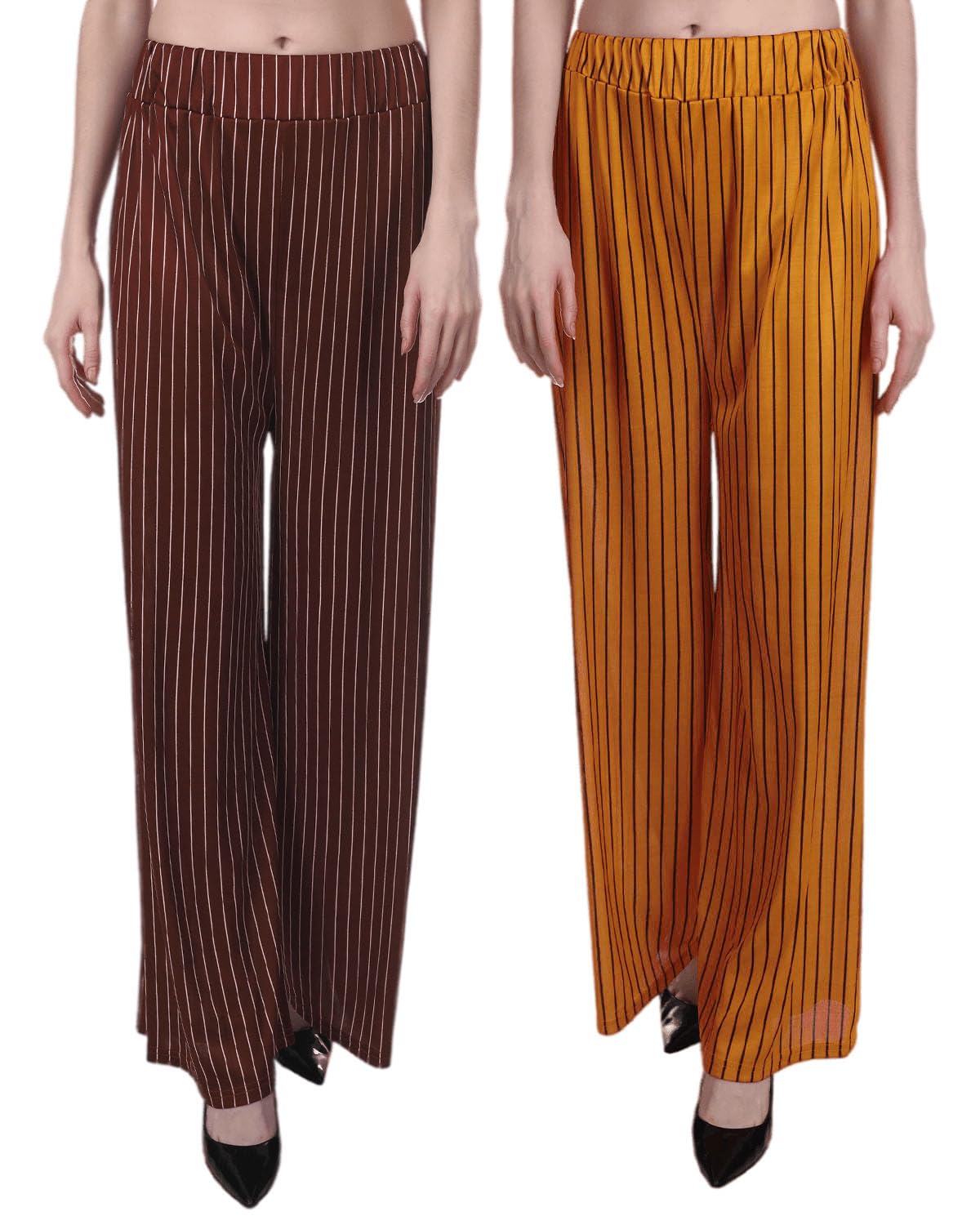 Printed Striped Western Palazzo/Trouser/Pant for Women/Girls Combo (Waist 28 Inches to 36 Inches) Assorted Colours-image-7