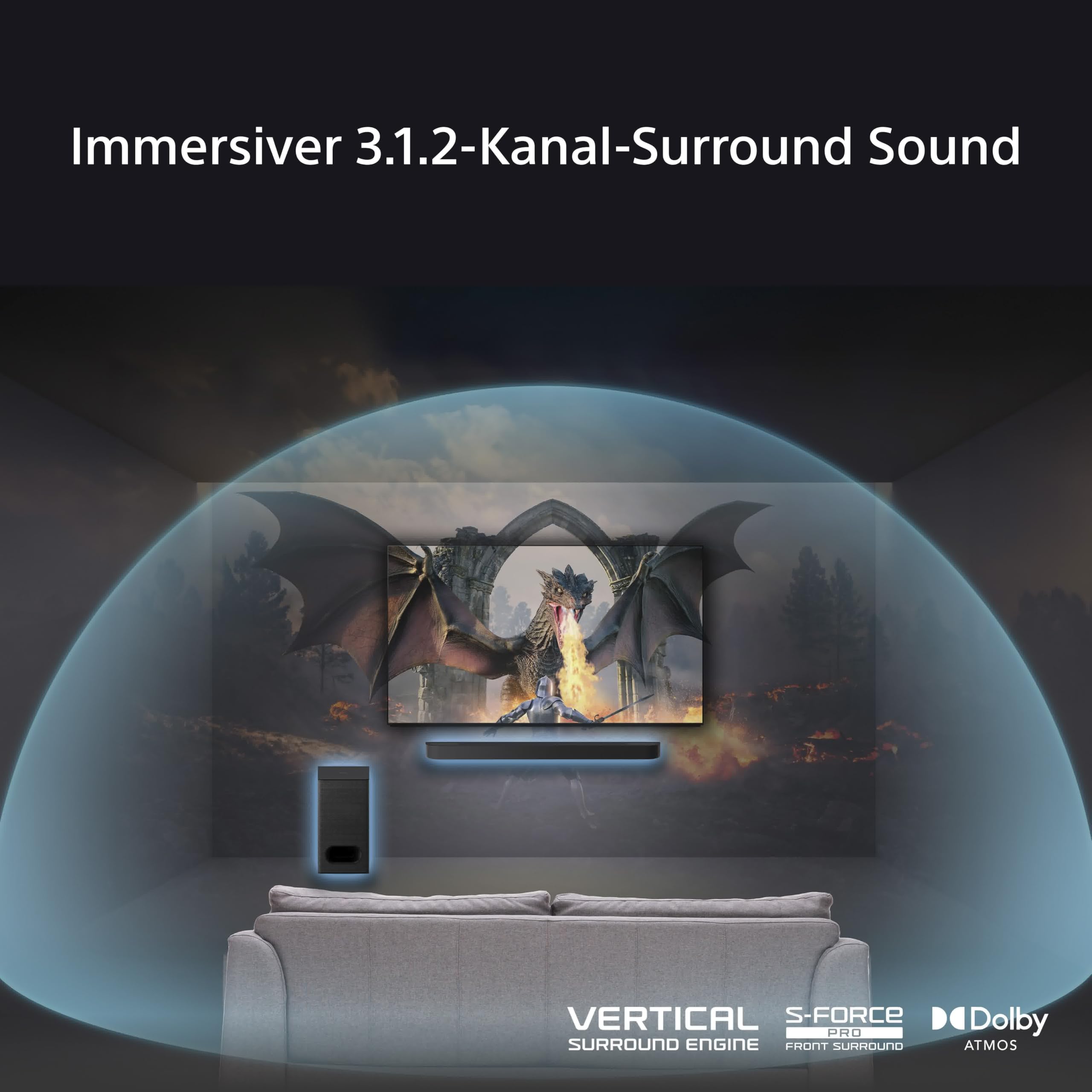 Sony BRAVIA Theatre Bar 6 mit Subwoofer (3.1.2-Kanal-Surround Sound, Up-Firing-Lautsprecher, Dolby Atmos, DTS:X, AI Voice Zoom 3 über BRAVIA TV, DSEE für Musik) Schwarz